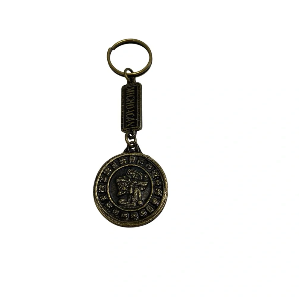 Aztec Mayan Native Brass Keychain Llavero Western Rodeo Cowboy Vaquero Southwest